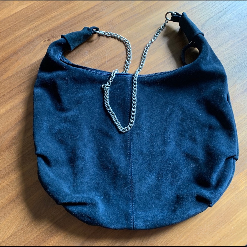 Friis & Company Navy Suede Hobo Bag.